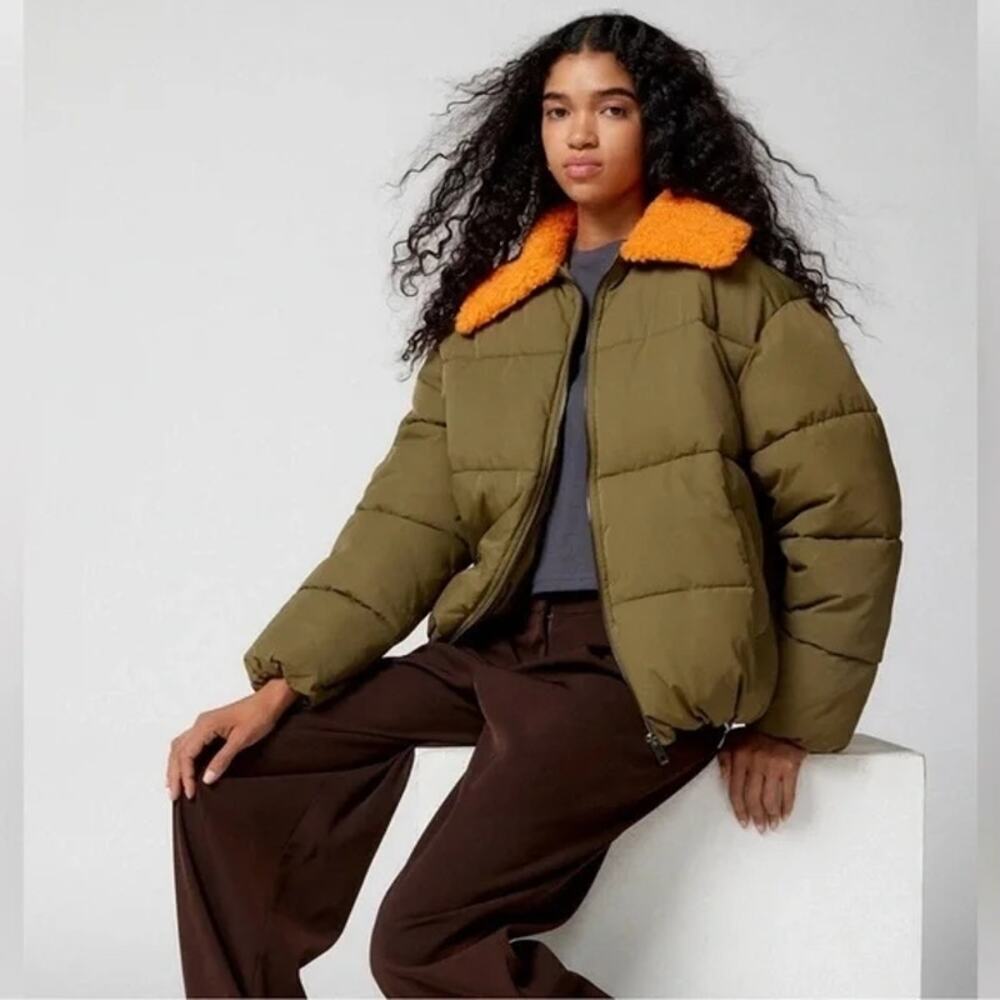 Urban Outfitters Duckie Faux Shearling Collar Puffer Jacket Sz L Streetwear